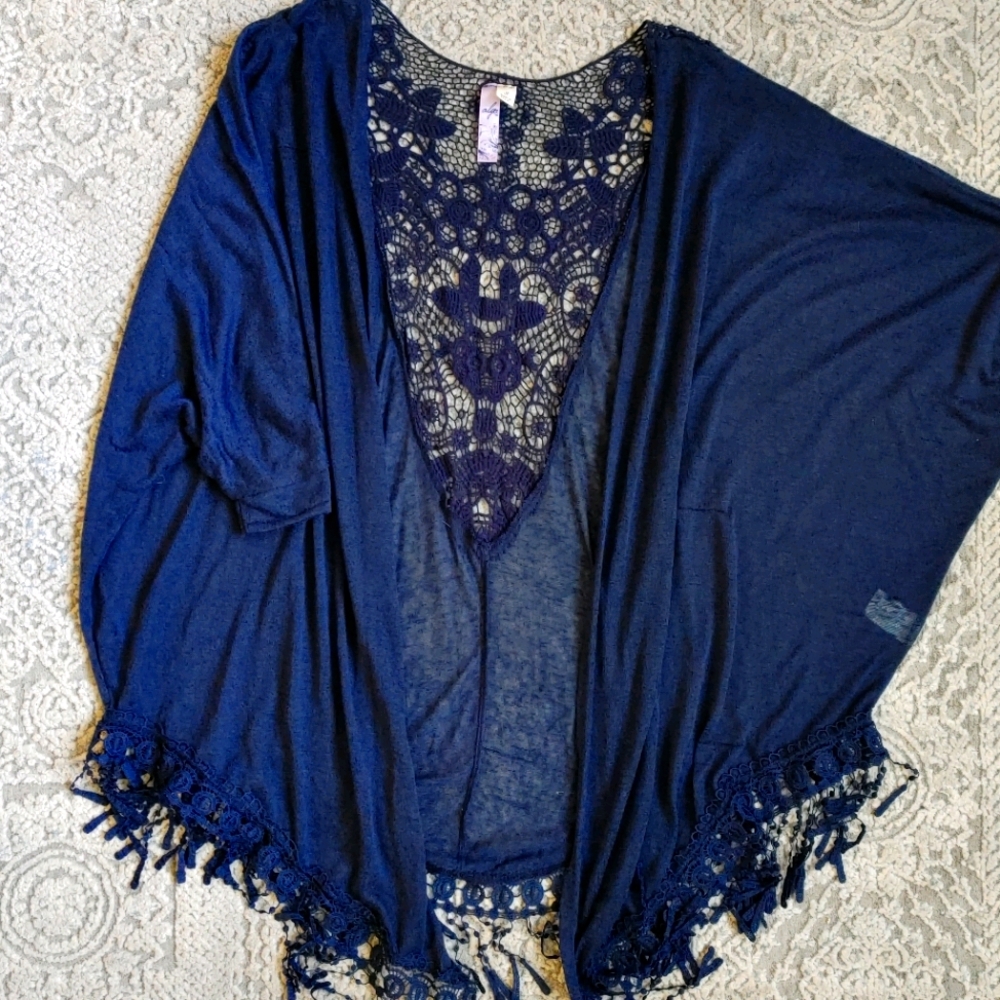 Navy Blue Batwing Shawl Cardigan